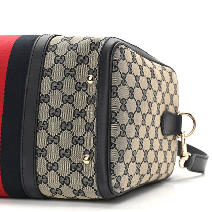 Gucci Monogram Selleria Calfskin Vintage Web Medium Boston Beige Blue 10 of 10