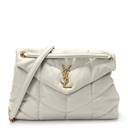 Saint Laurent Lambskin Quilted Medium Loulou Puffer Monogram Chain Satchel Crema Soft 1 of 9