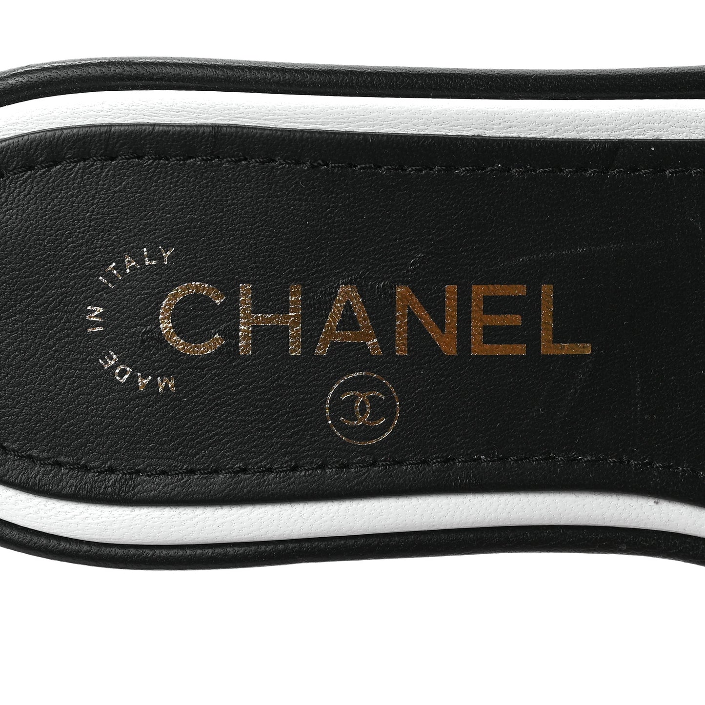 Lambskin Embroidered CC Mule Sandal 36 Black White