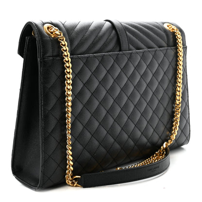Saint Laurent Grain De Poudre Textured Mixed Matelasse Large Triquilt Monogram Satchel Black 3 of 9