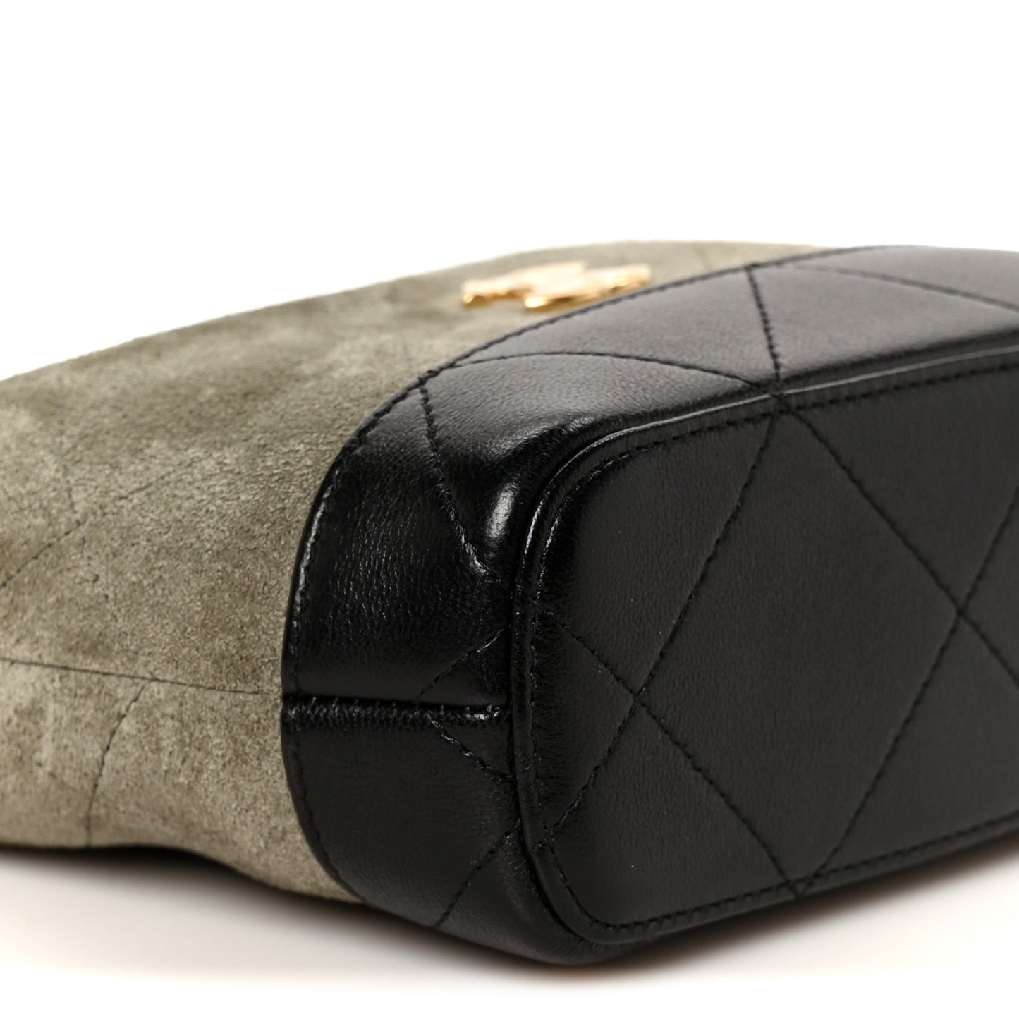 Suede Calfskin Shiny Lambskin Quilted Coco Base Hobo Clutch With Chain Khaki Black