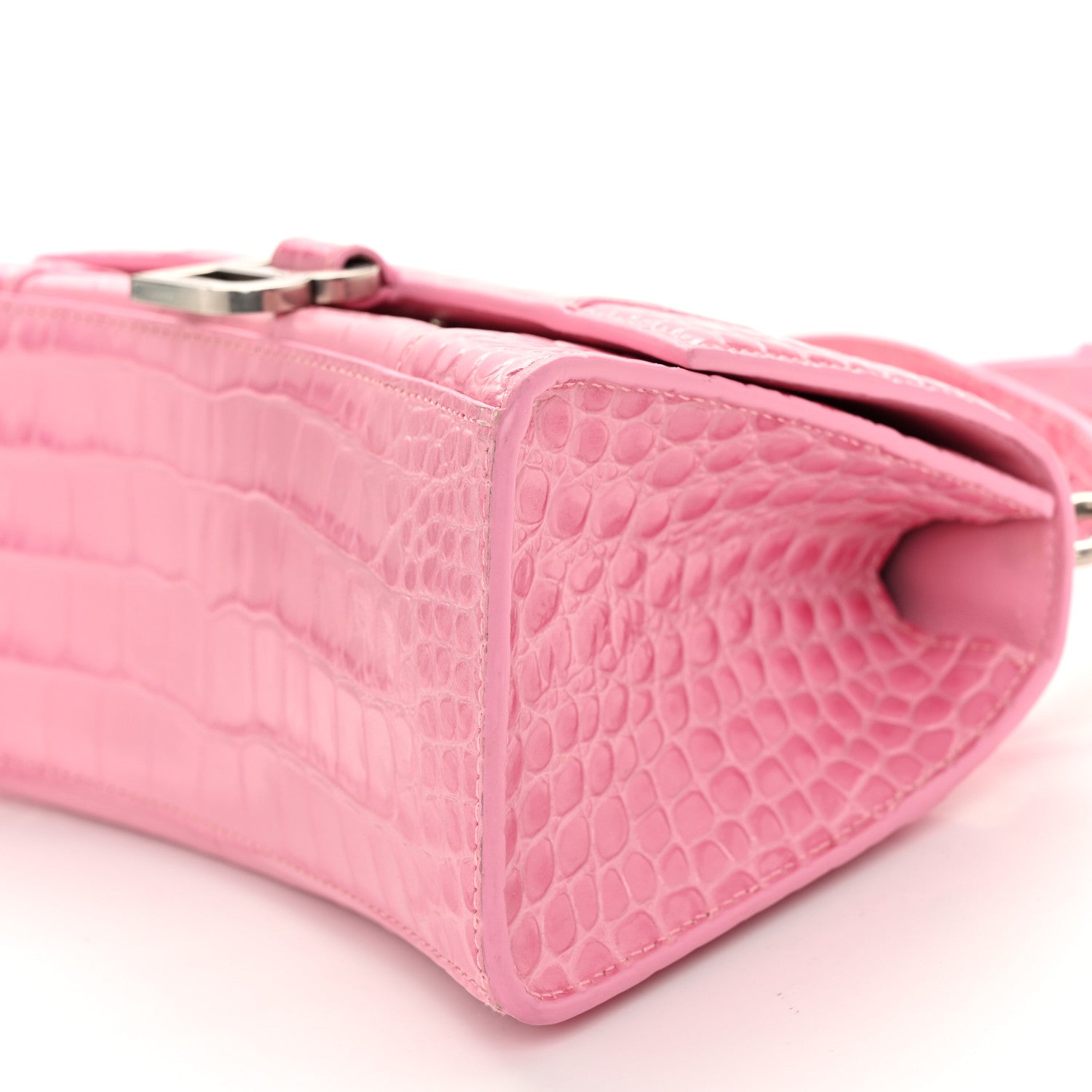 Balenciaga Shiny Calfskin Crocodile Embossed Small Hourglass Top Handle Bag Candy Pink 12 of 12