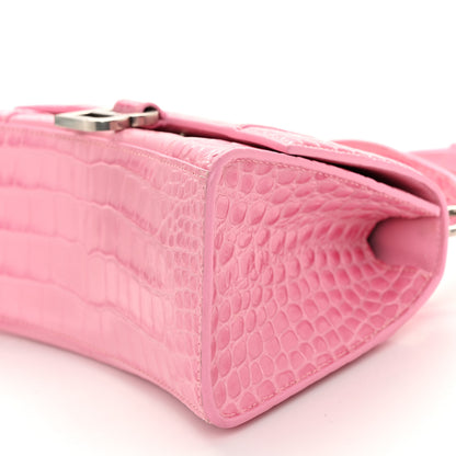 Balenciaga Shiny Calfskin Crocodile Embossed Small Hourglass Top Handle Bag Candy Pink 12 of 12