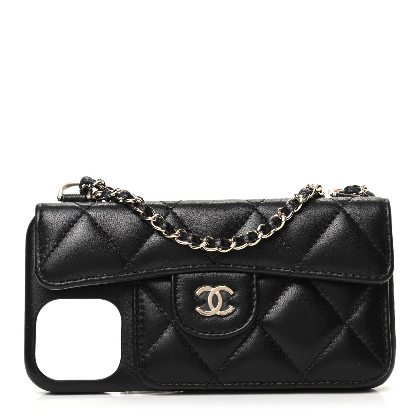 Lambskin Quilted iPhone XII Pro Max Case With Chain Black