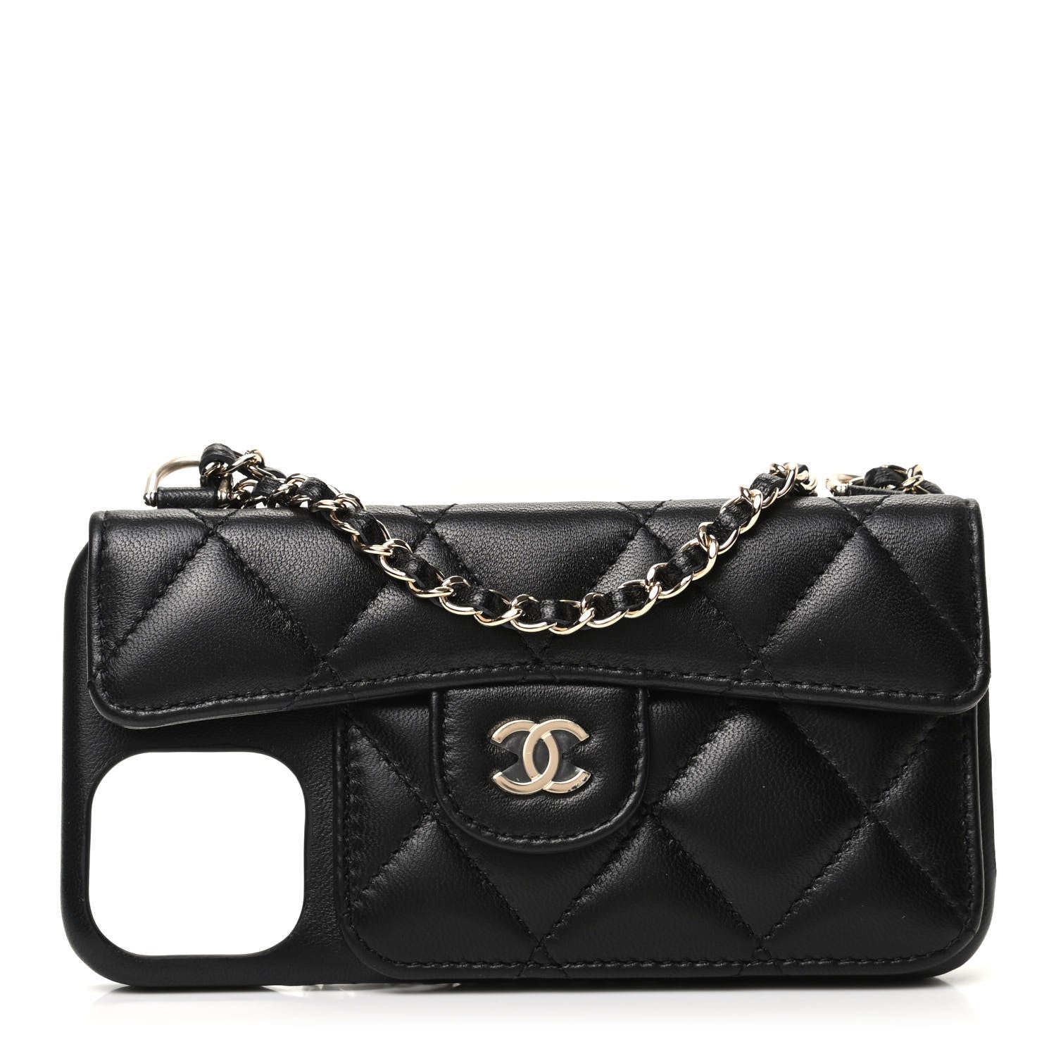 Chanel Lambskin Quilted iPhone XII Pro Max Case With Chain Black 1 of 7