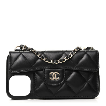 Chanel Lambskin Quilted iPhone XII Pro Max Case With Chain Black 1 of 7