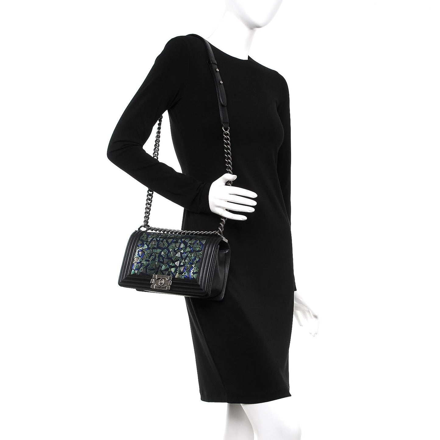 Lambskin Sequin Mosaic Medium Boy Flap Blue Green Black