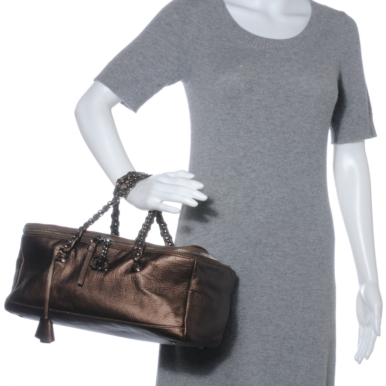 Chanel Metallic Deerskin Luxe Ligne Bowler Bronze 2 of 7
