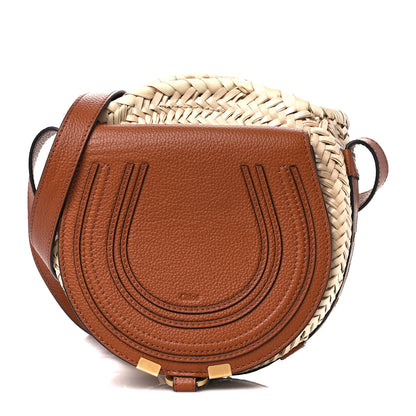 Chloe Raffia Small Grain Calfskin Small Marcie Basket Crossbody Tan 1 of 12