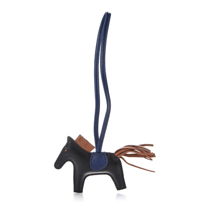 Hermes Milo Lambskin Grigri Rodeo Horse Bag Charm PM Black Bleu Saphir Gold 1 of 5