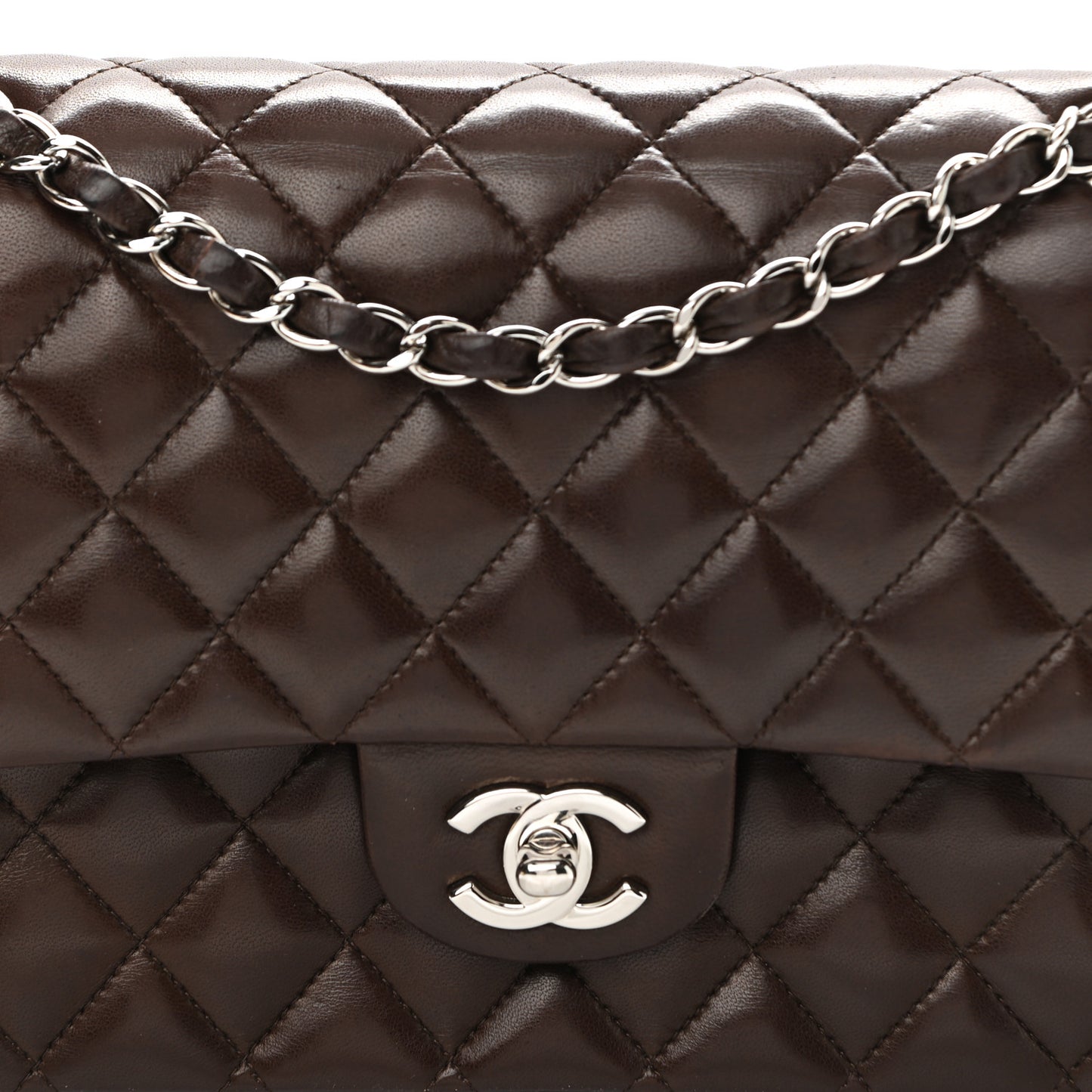 Lambskin Quilted Medium Double Flap Dark Brown