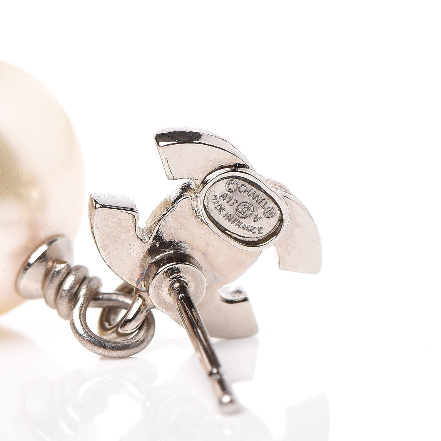 Chanel Crystal Pearl CC Drop Earrings Silver Pearly White 4 of 4