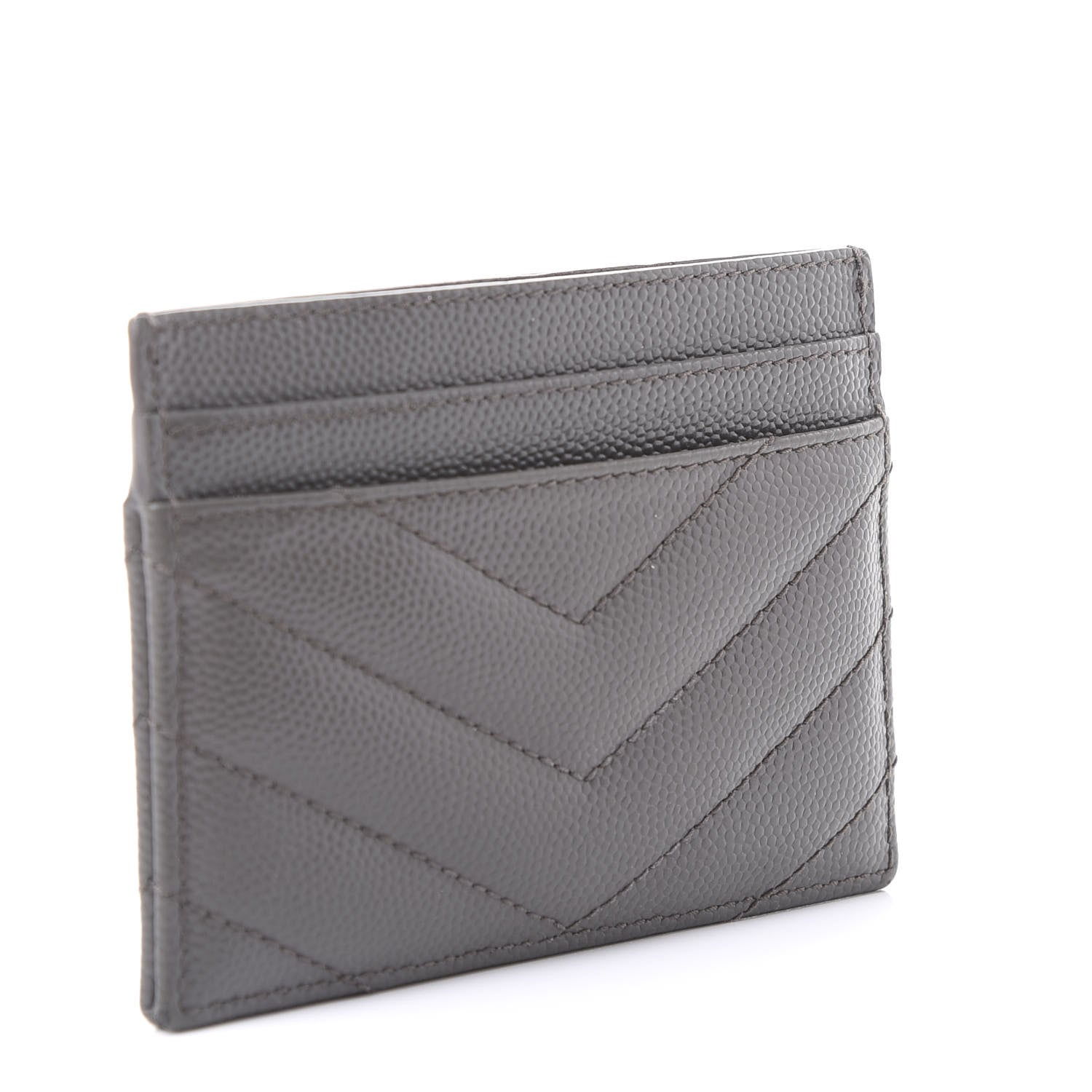 Saint Laurent Grain De Poudre Matelasse Chevron Monogram Credit Card Case Coal 2 of 10