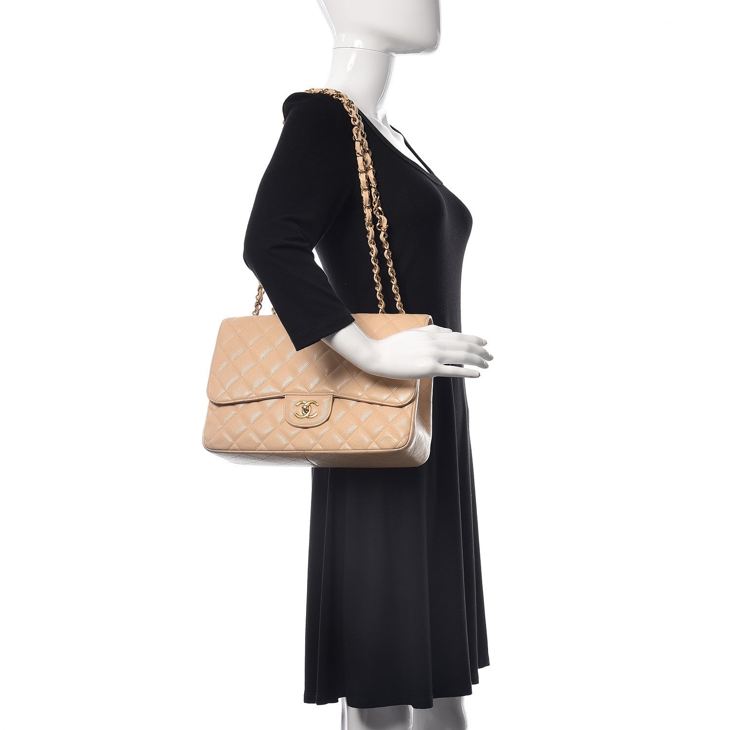 Chanel Caviar Quilted Jumbo Single Flap Beige Clair 2 of 14