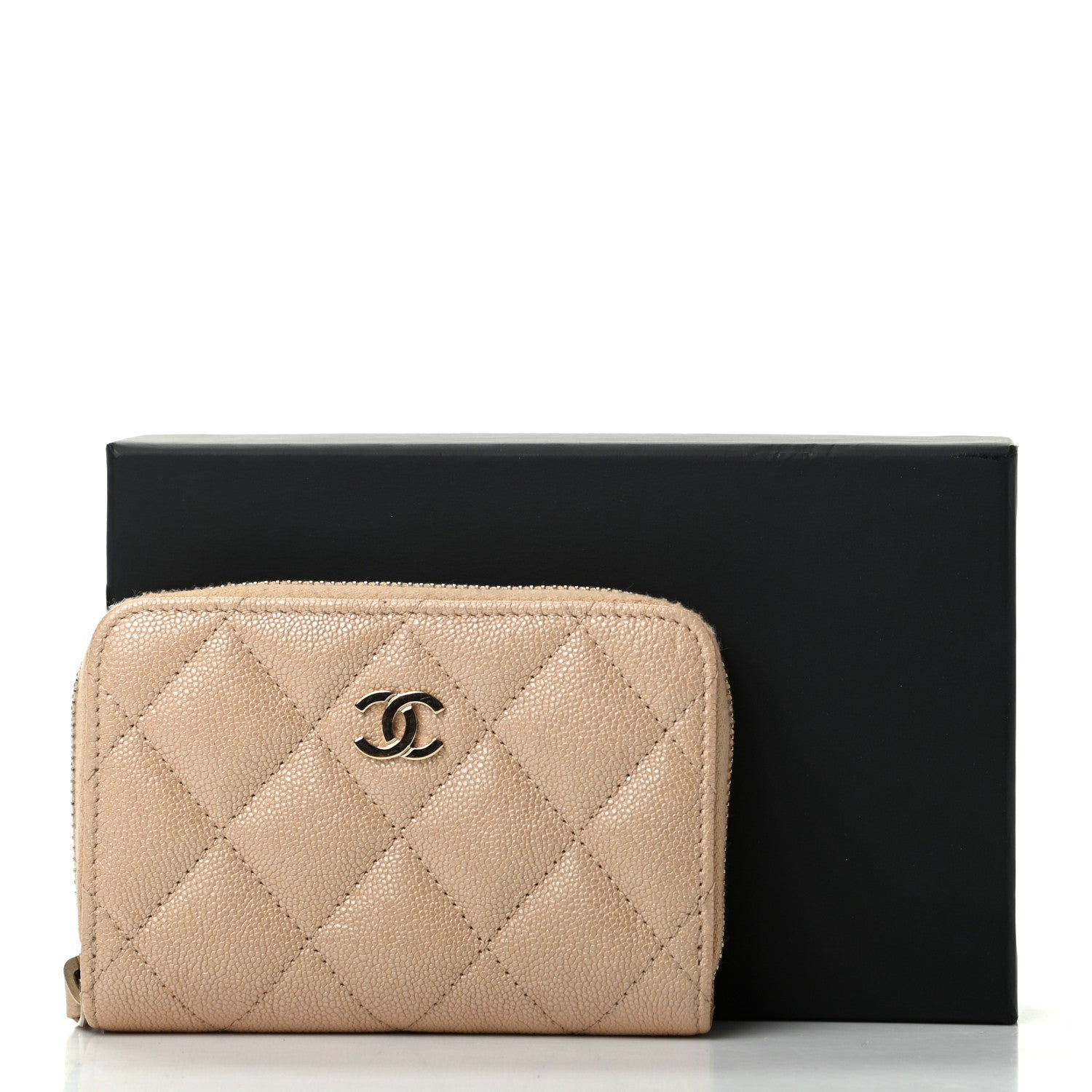 Chanel Iridescent Caviar Quilted Zip Around Coin Purse Beige 8 of 8