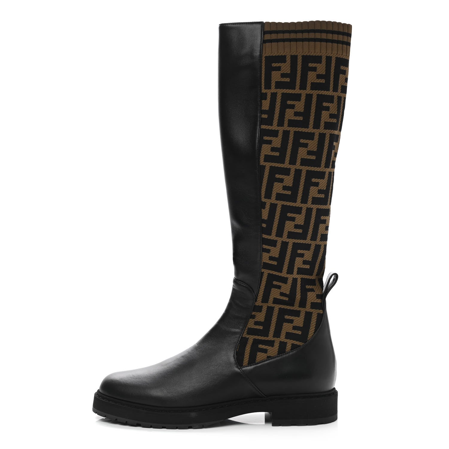 Fendi Nappa Microfiber Fabric FF Rockoko Tall Boots 38 Black Tobacco 1 of 8
