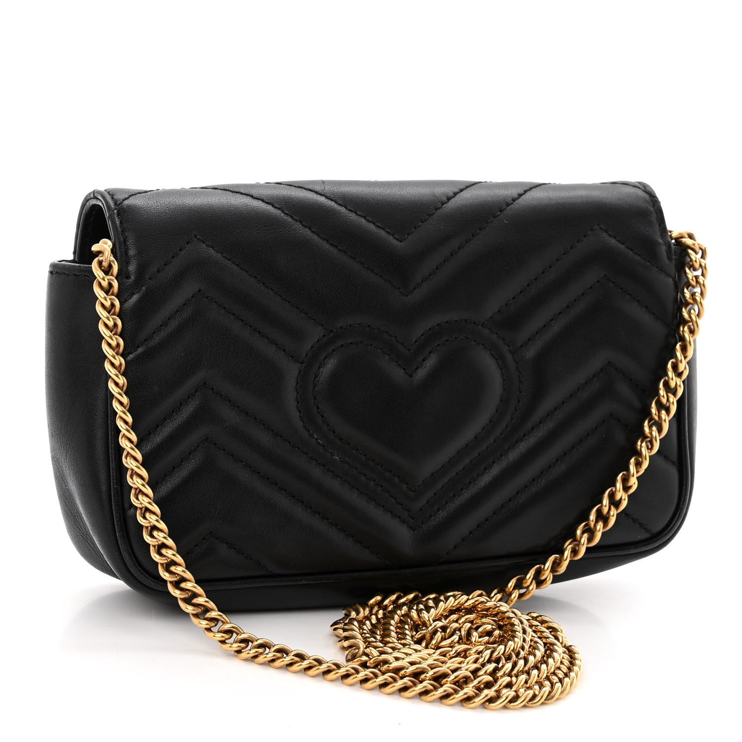 Calfskin Matelasse Super Mini GG Marmont Shoulder Bag Black
