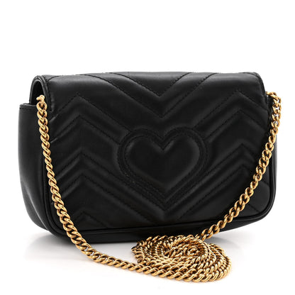 Gucci Calfskin Matelasse Super Mini GG Marmont Shoulder Bag Black 3 of 10