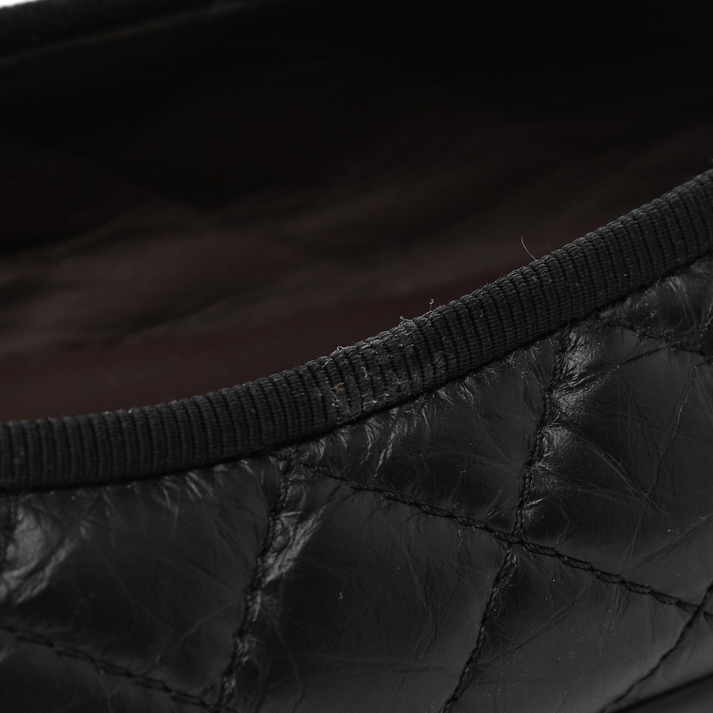 Aged Calfskin Quilted Cap Toe Ballerina Flats 38 Black