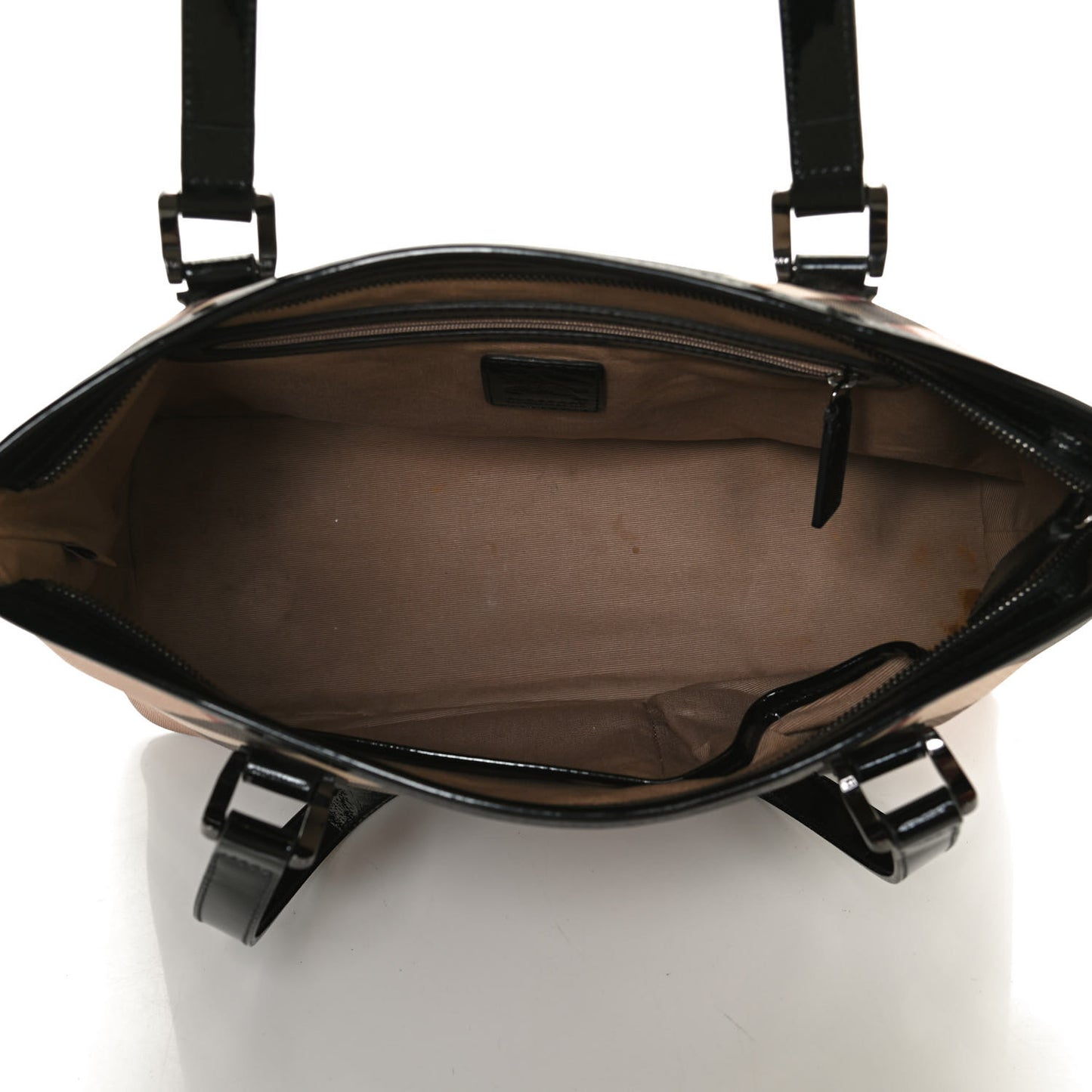 Patent Trim Nova Check Shopper Tote Black