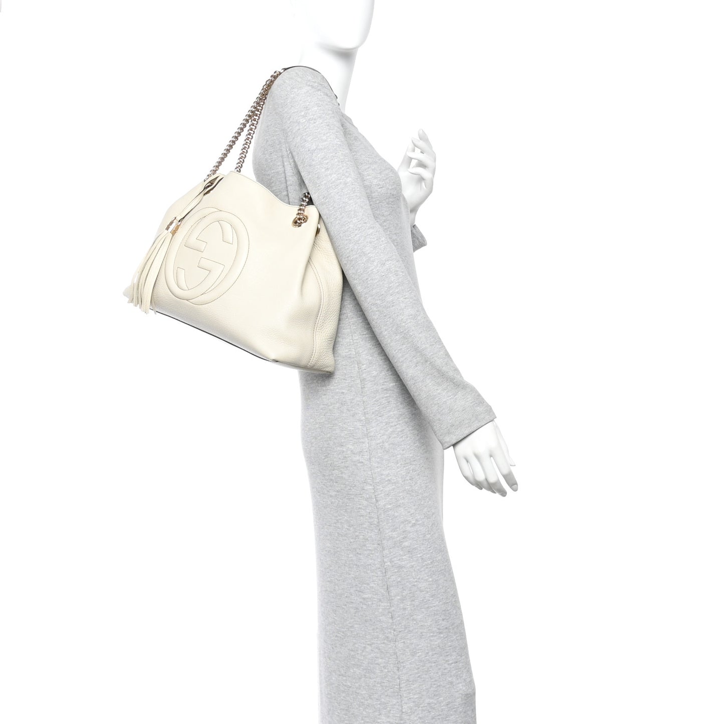 Pebbled Calfskin Medium Soho Chain Shoulder Bag  Off White