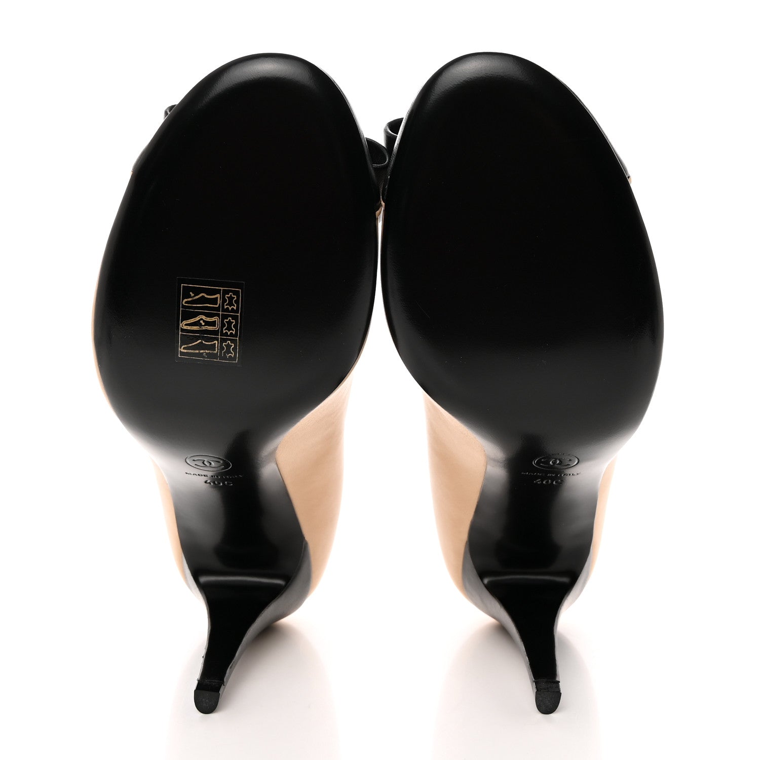 Chanel Lambskin Cap Toe Bow Pumps 40 Beige Black 5 of 14