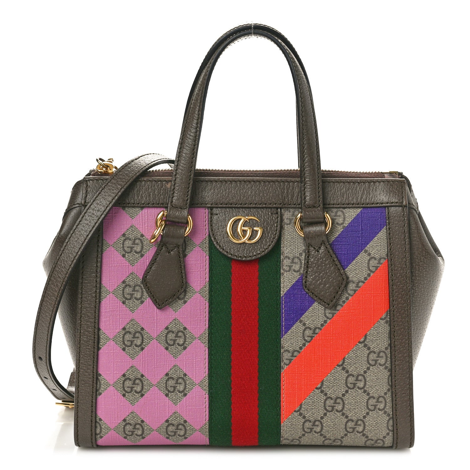 Gucci GG Supreme Monogram Equestrian Web Small Ophidia Tote Bag Beige Multicolor New Acero 1 of 11