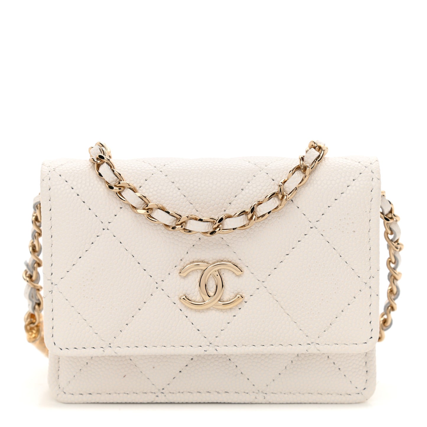 Caviar Quilted Belt Bag With Charms On Chain White