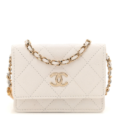 Chanel Caviar Quilted Belt Bag With Charms On Chain White 1 of 15