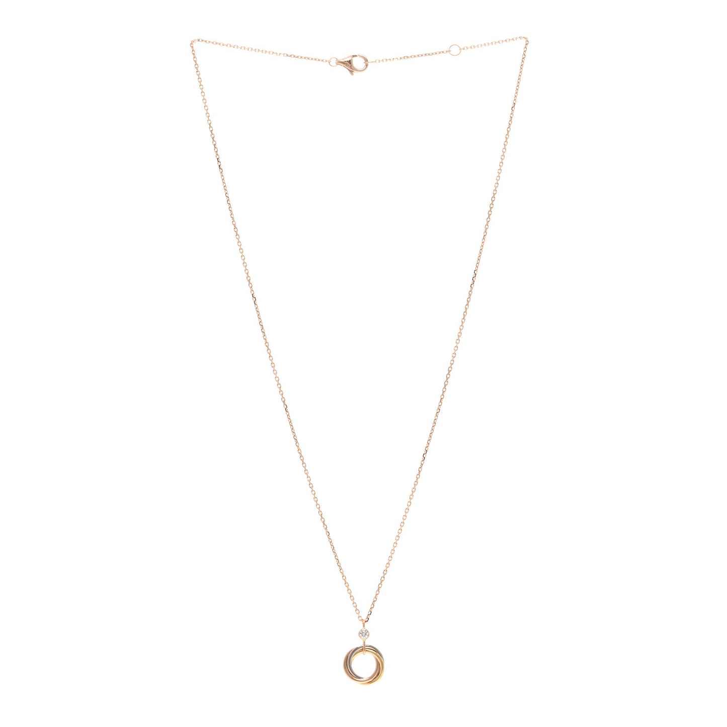 18K Pink Yellow White Gold Diamond Trinity Pendant Necklace