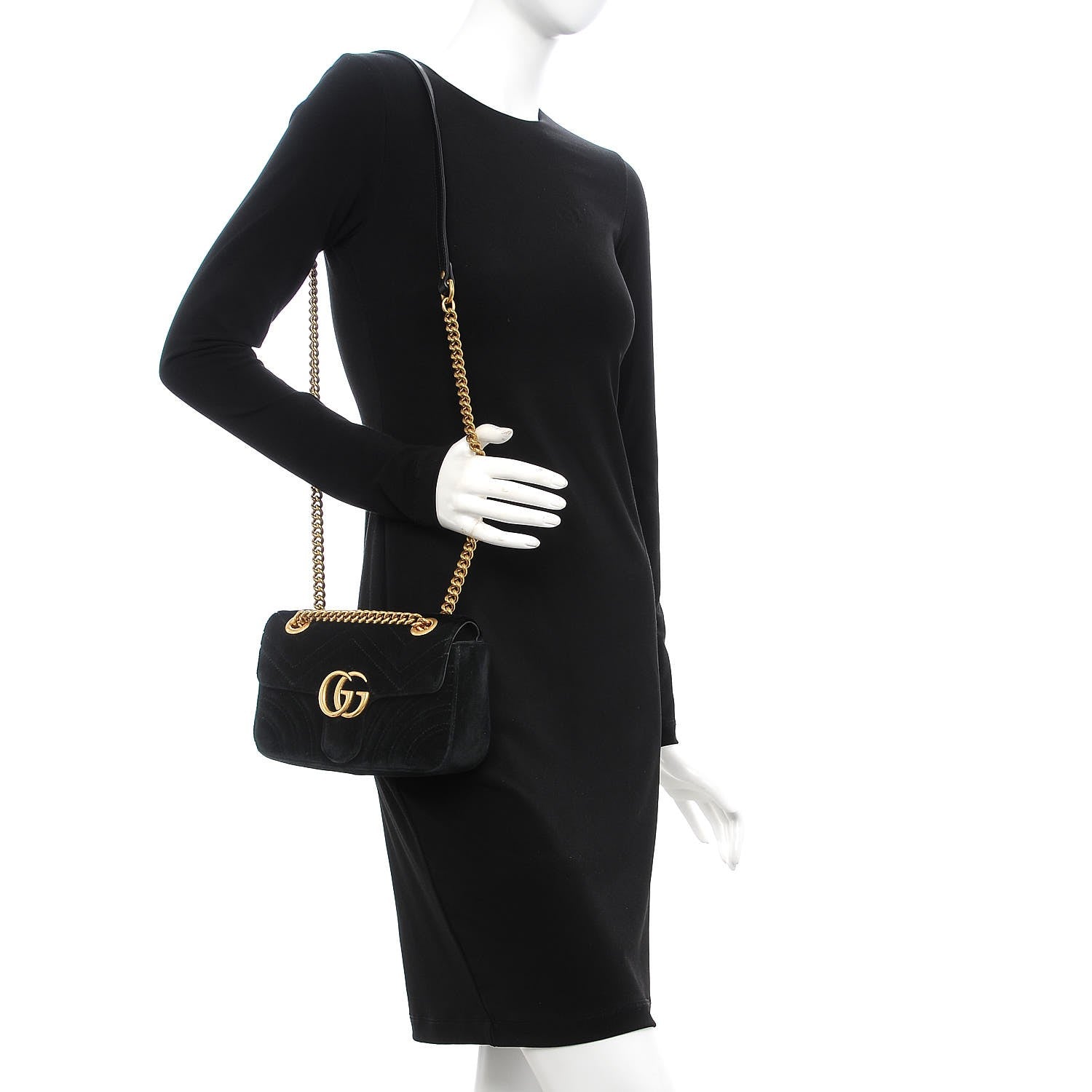 Gucci Velvet Matelasse Mini GG Marmont Shoulder Bag Black 2 of 8