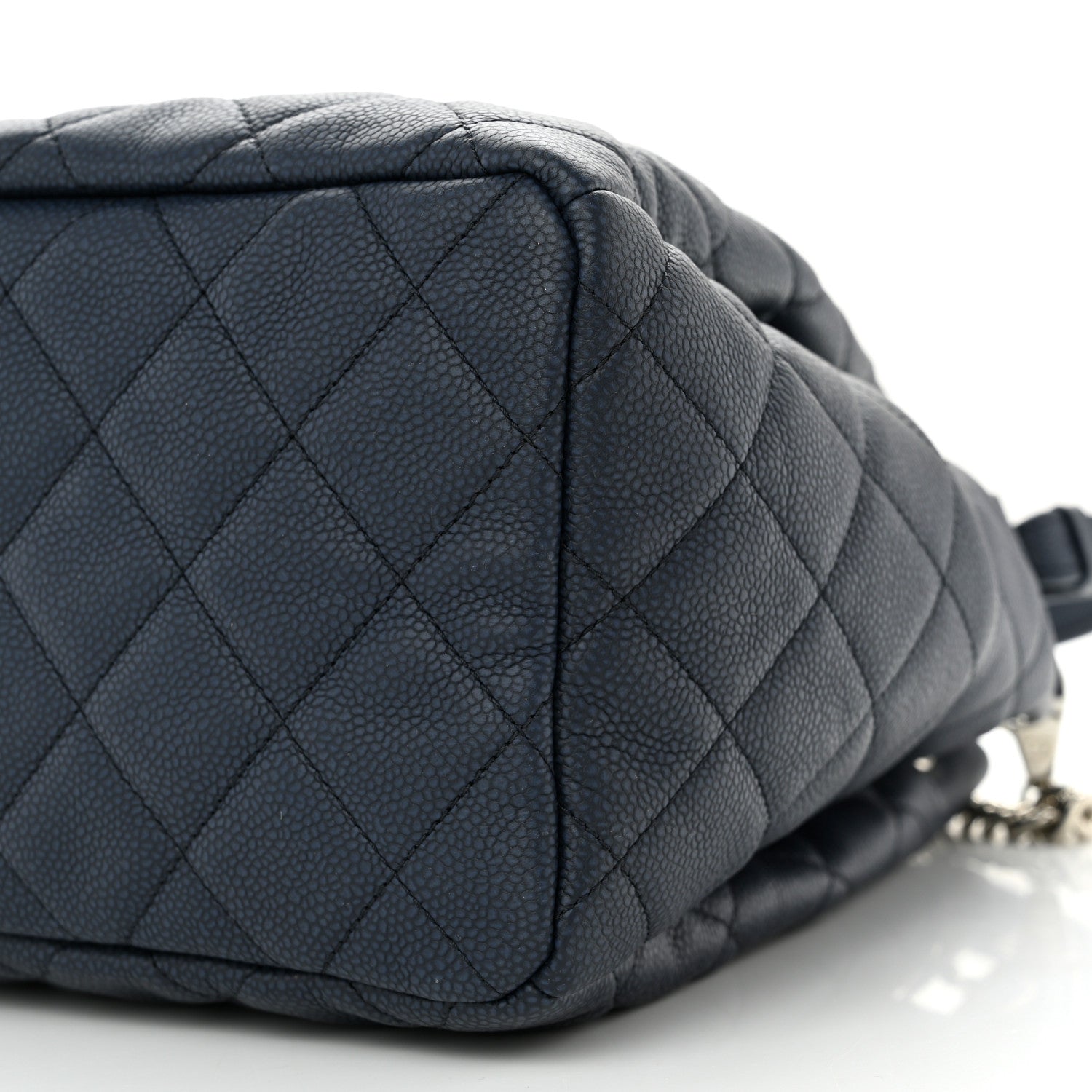 Chanel Caviar Flat Quilted CC Chain Bucket Drawstring Bag Navy 10 of 10