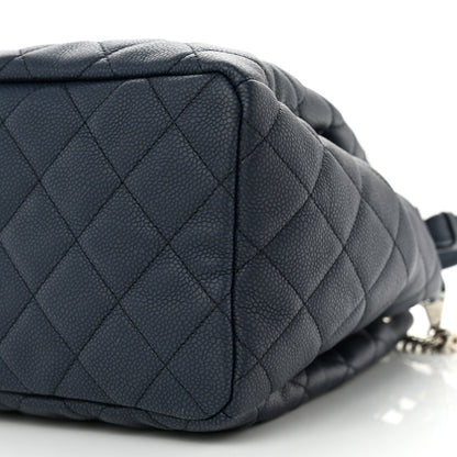 Chanel Caviar Flat Quilted CC Chain Bucket Drawstring Bag Navy 10 of 10