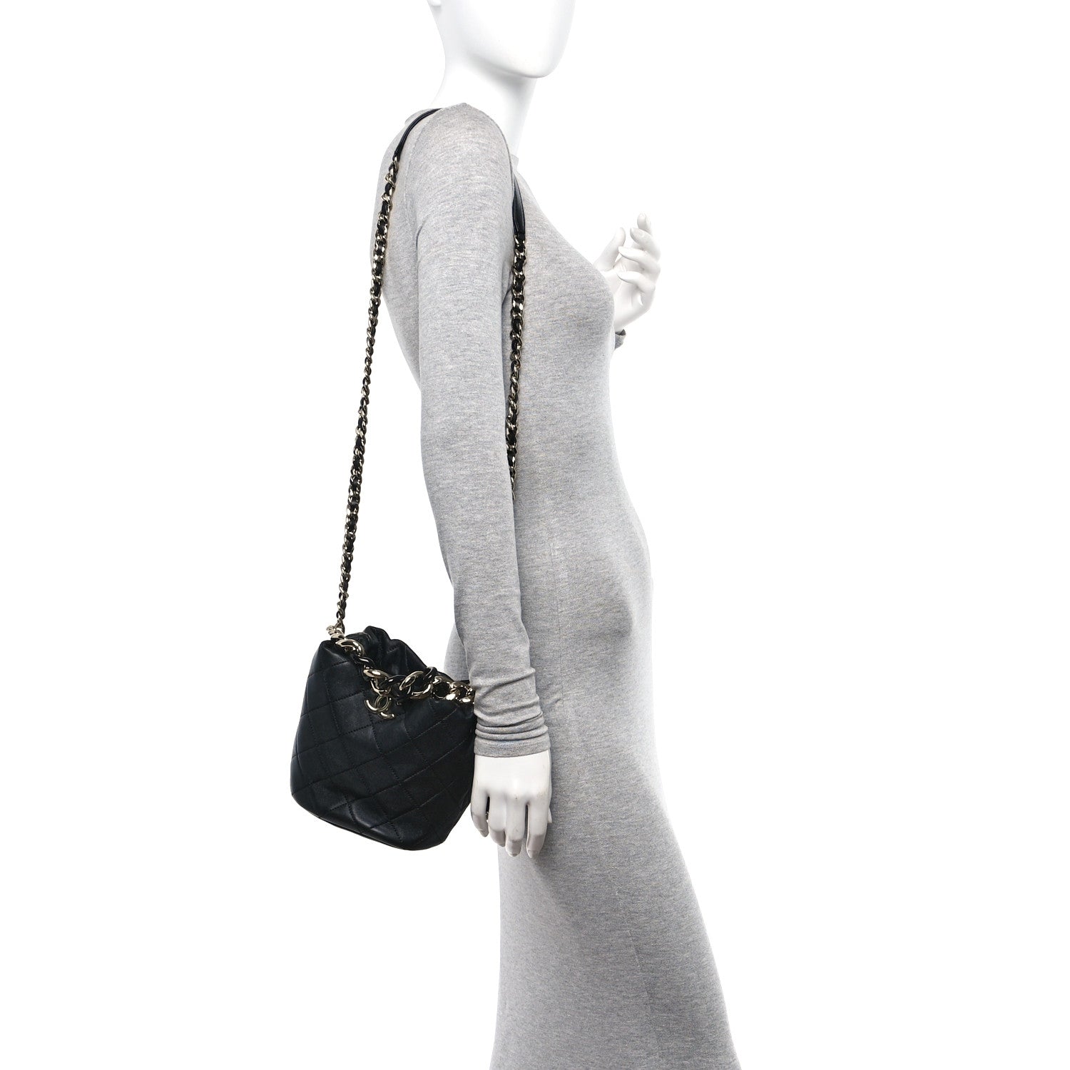 Chanel Lambskin Quilted Resin Bi-Color Chain Bucket Bag Black 2 of 10