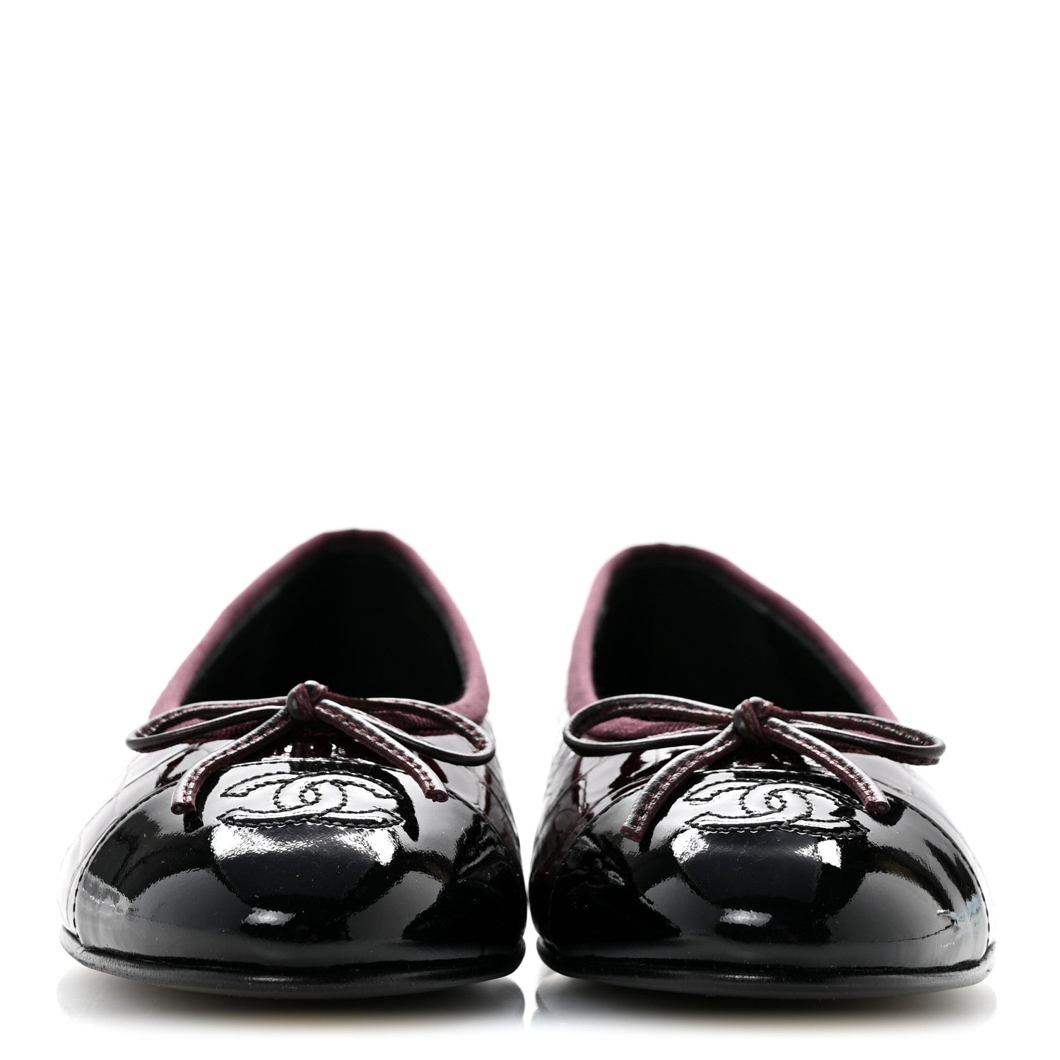 Chanel Patent Calfskin Crocodile Embossed Cap Toe CC Ballerina Flats 37 Dark Burgundy Black 3 of 10