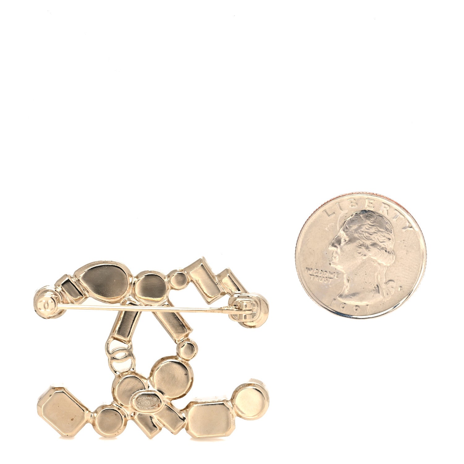 Chanel Crystal Baguette Pearl CC Brooch Gold 2 of 4