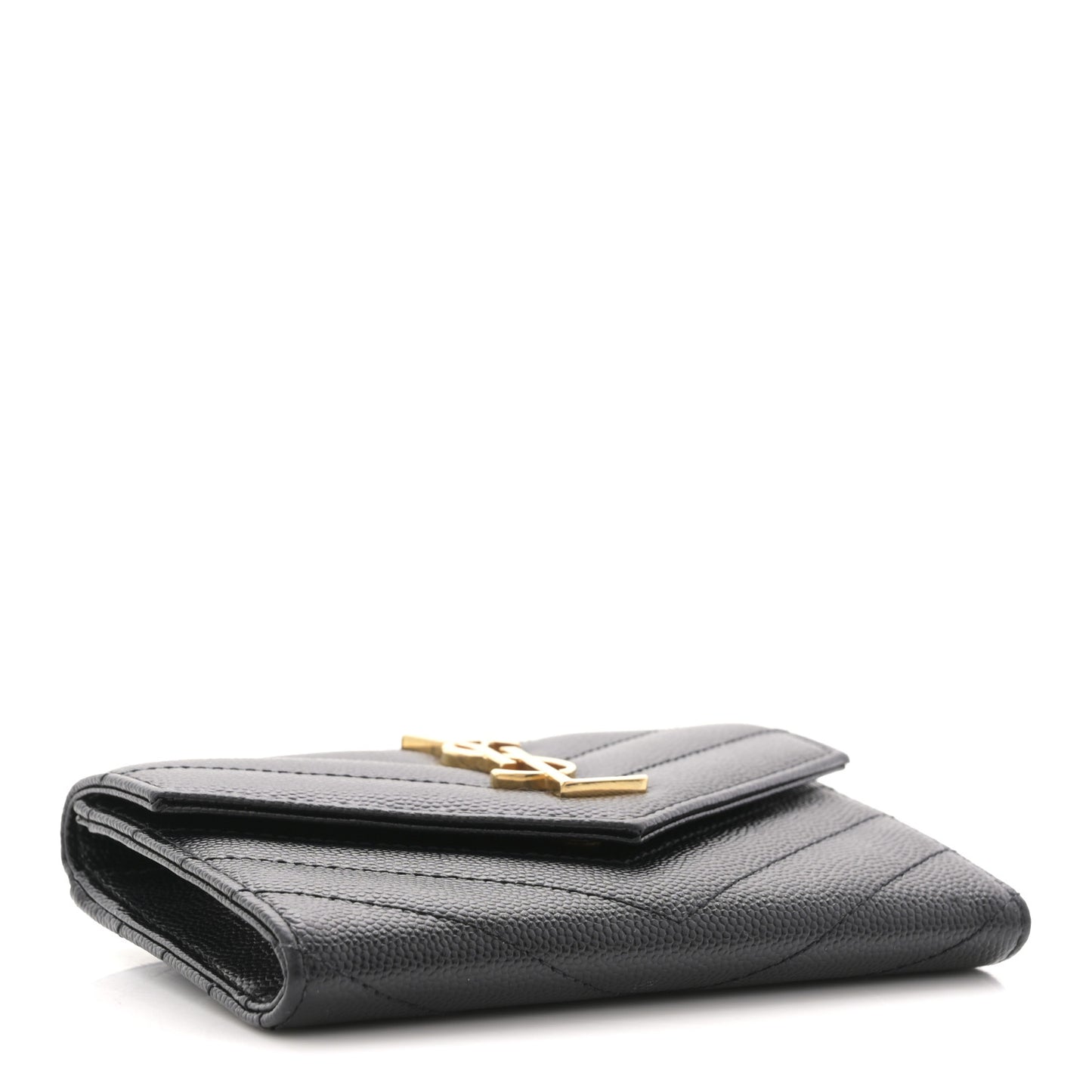 Grain De Poudre Matelasse Chevron Small Monogram Envelope Wallet Black
