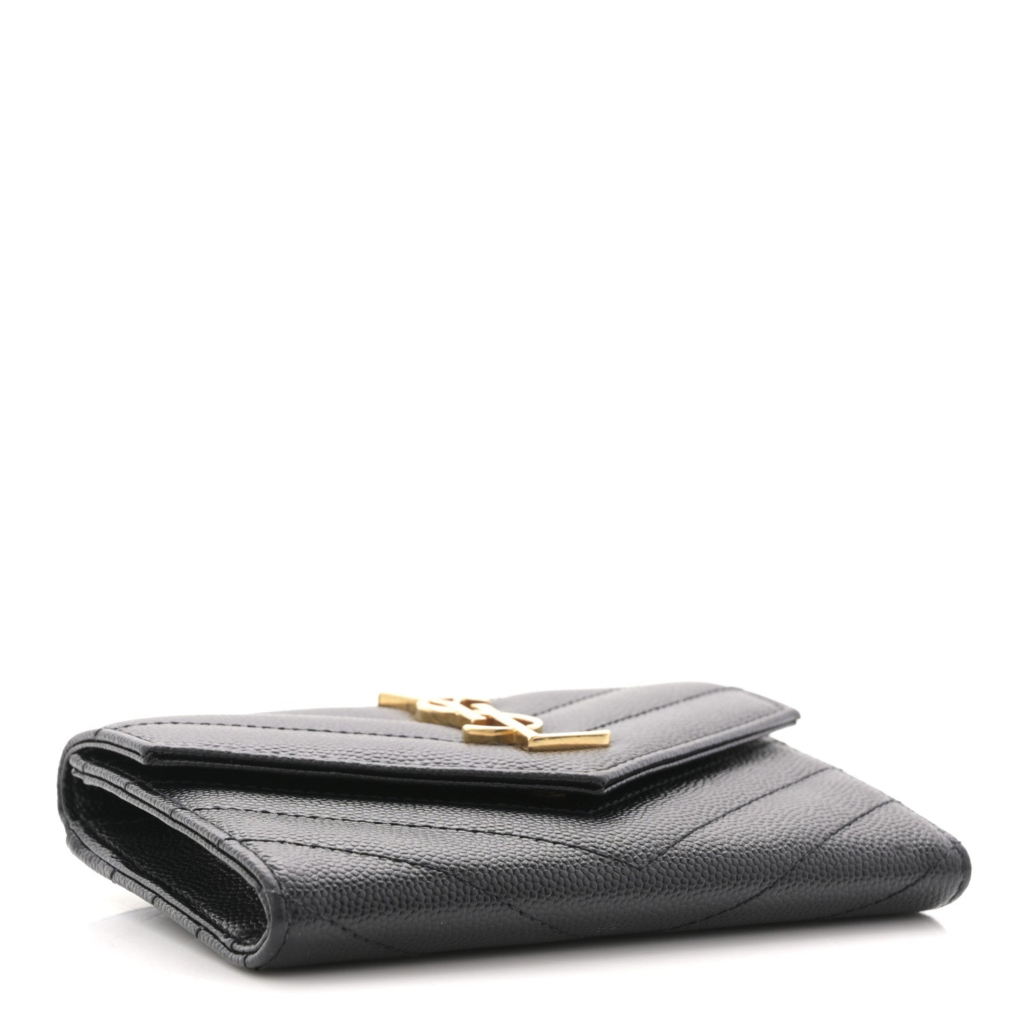 Saint Laurent Grain De Poudre Matelasse Chevron Small Monogram Envelope Wallet Black 4 of 9