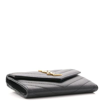 Saint Laurent Grain De Poudre Matelasse Chevron Small Monogram Envelope Wallet Black 4 of 9
