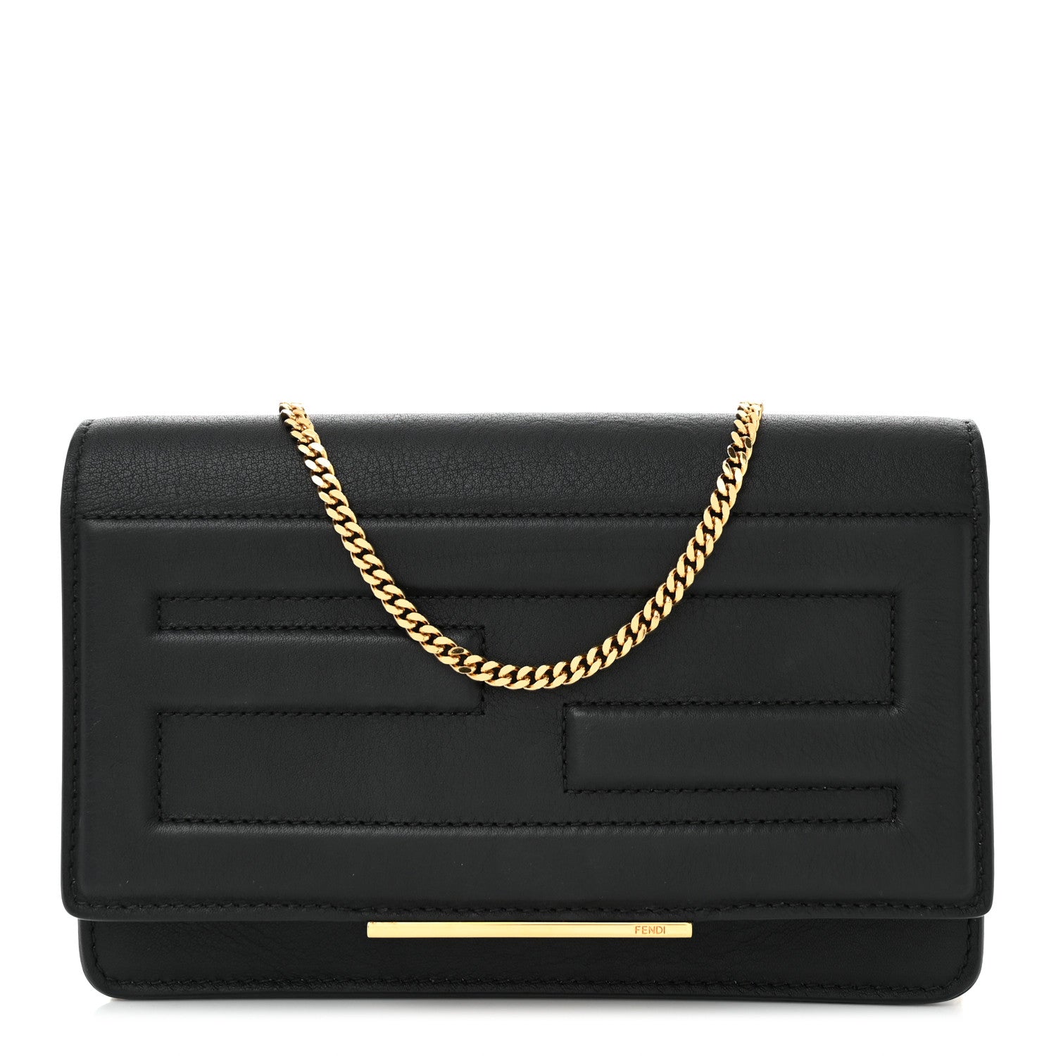 Fendi Vitello Flamingo Tube Wallet on Chain Black 1 of 10