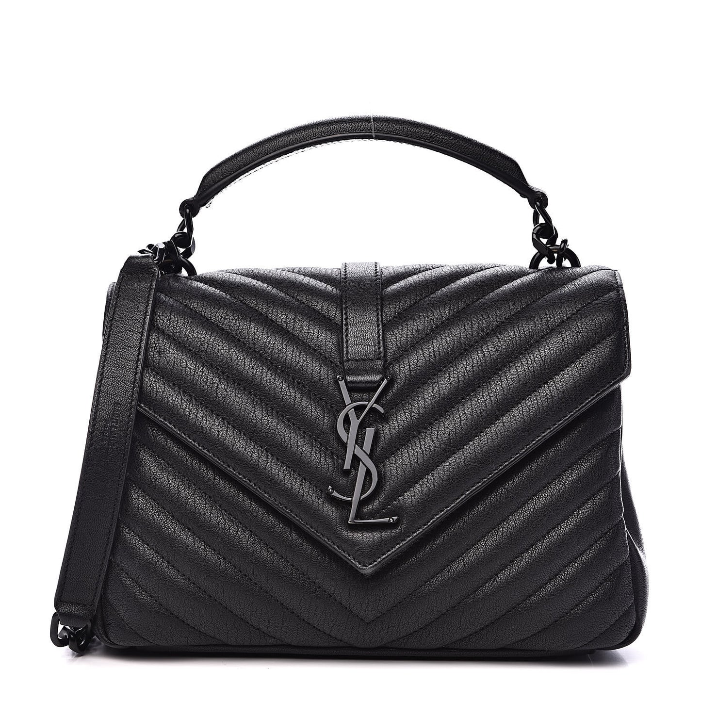 Sheepskin Matelasse Chevron Monogram Medium College Bag Black