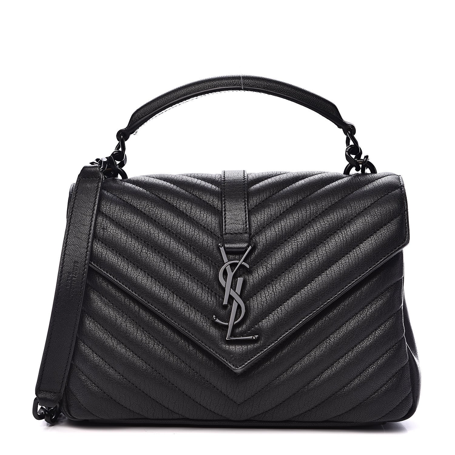 Saint Laurent Sheepskin Matelasse Chevron Monogram Medium College Bag Black 1 of 12