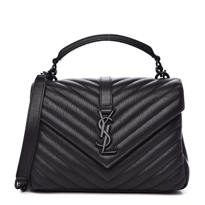 Saint Laurent Sheepskin Matelasse Chevron Monogram Medium College Bag Black 1 of 12