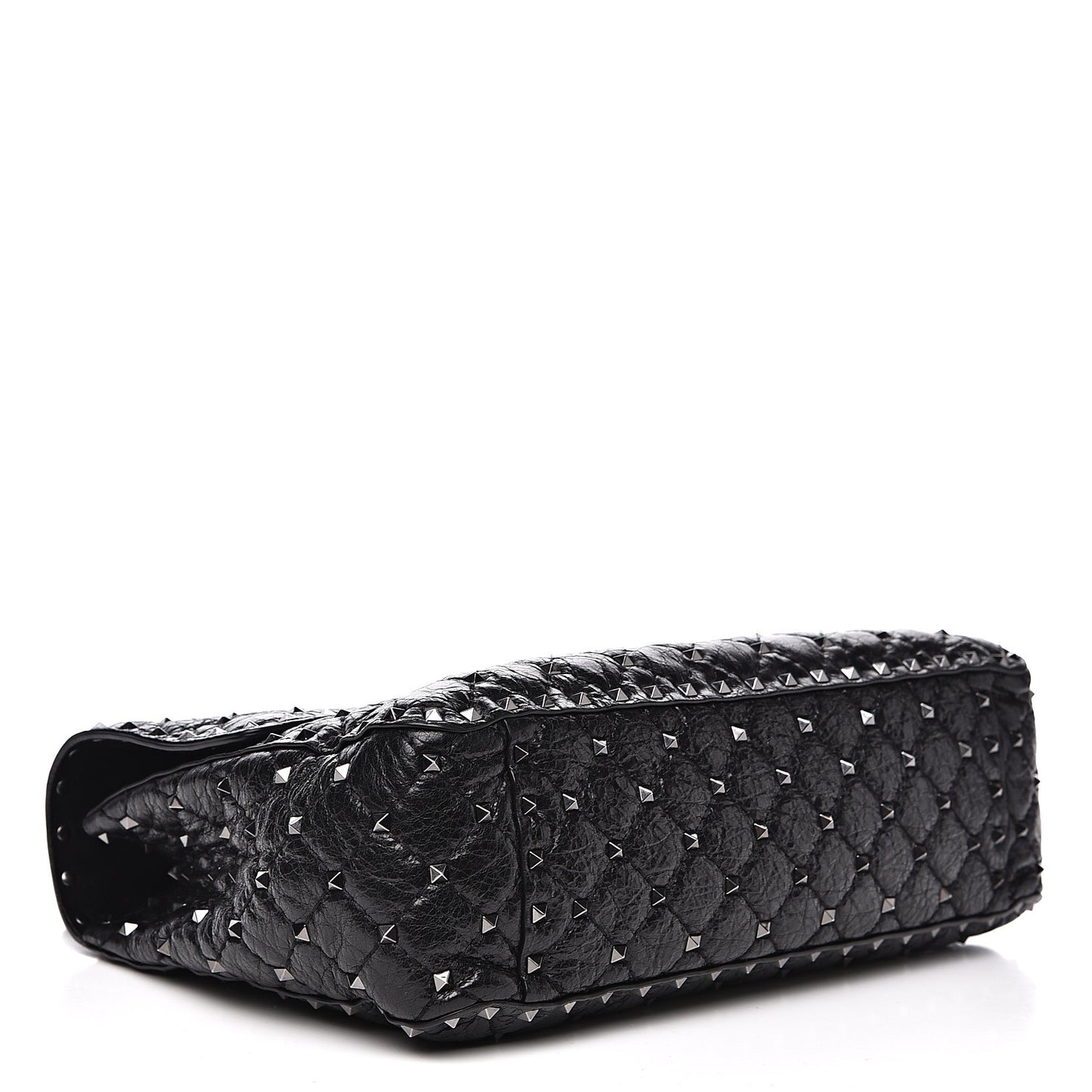Craquele Nappa Large Rockstud Spike Shoulder Bag Black