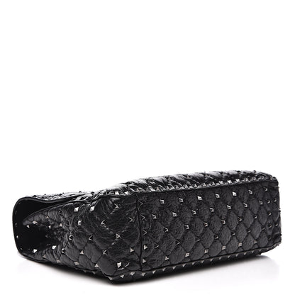 Valentino Garavani Craquele Nappa Large Rockstud Spike Shoulder Bag Black 3 of 10
