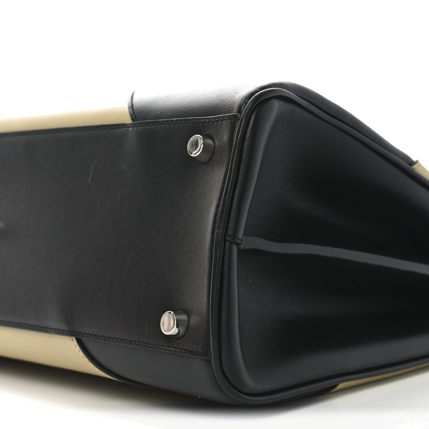 Smooth Calfskin Diagonal Striped Medium Zumi Top Handle Bag Black Beige