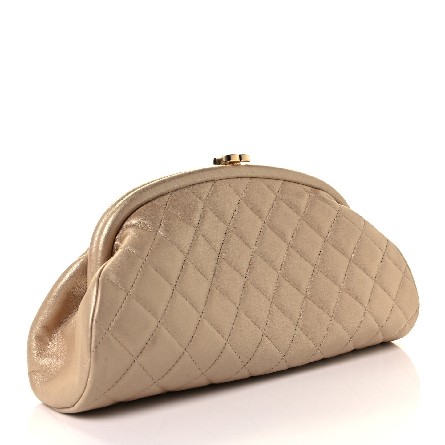 Metallic Lambskin Quilted Timeless Clutch Gold