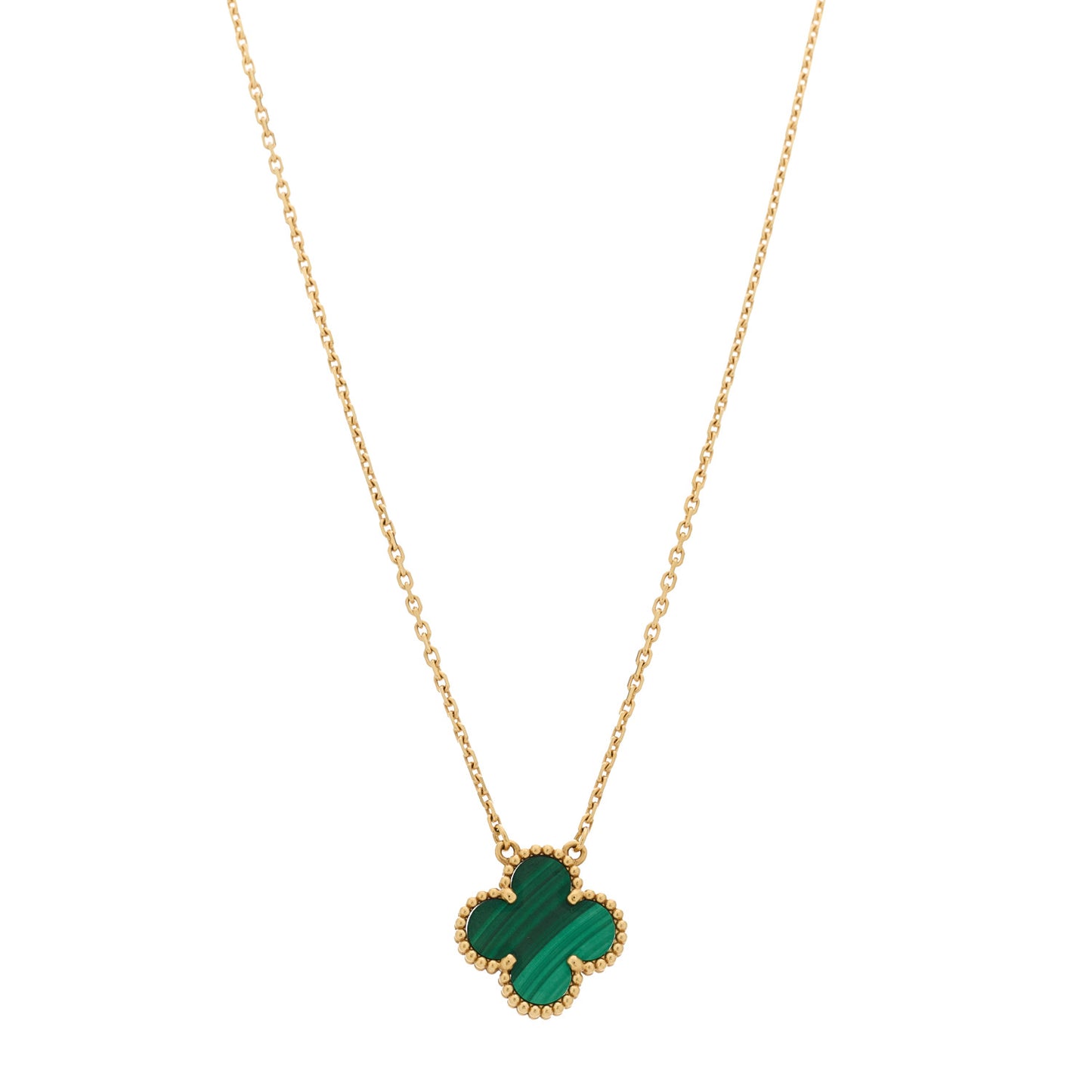 18K Yellow Gold Malachite Vintage Alhambra Pendant Necklace