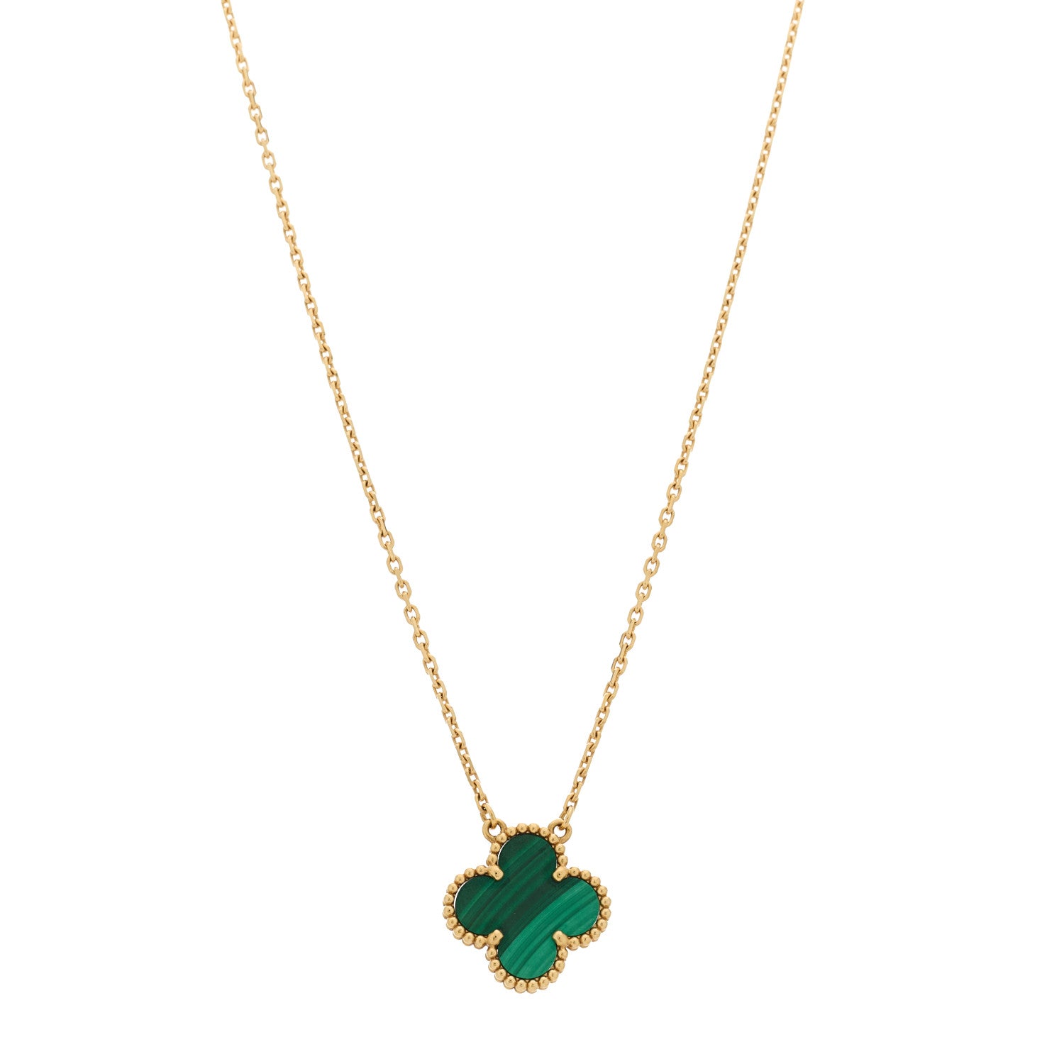 Van Cleef & Arpels 18K Yellow Gold Malachite Vintage Alhambra Pendant Necklace 1 of 5
