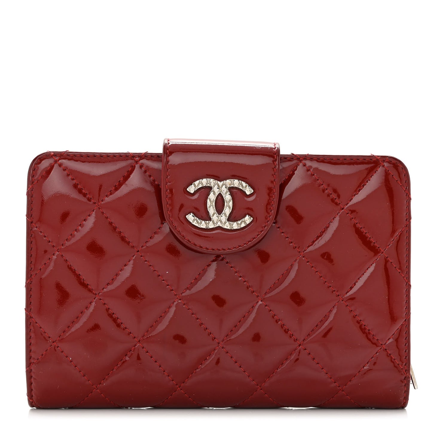 Patent Quilted Brilliant Zipped Pocket Wallet Dark Red